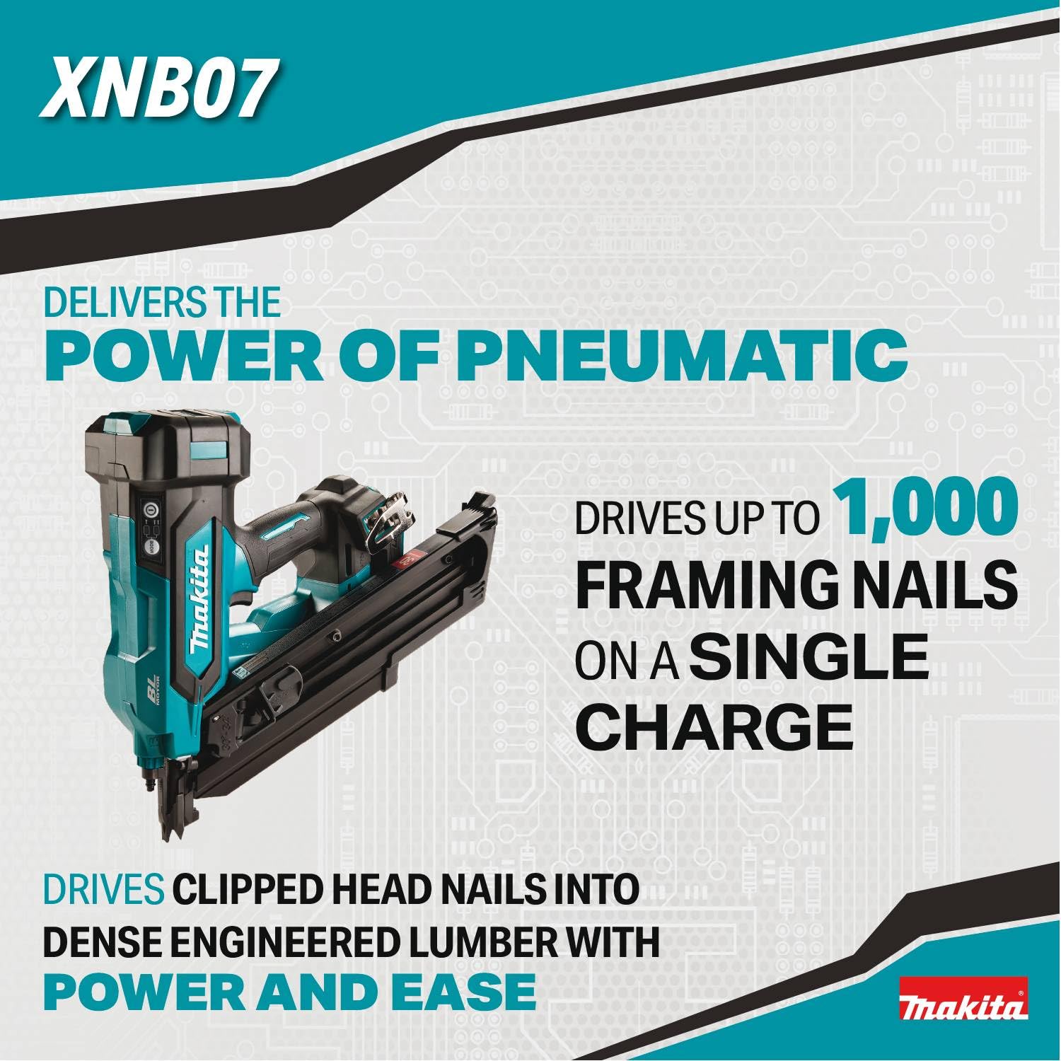 Makita XNB07Z 18 V LXT Lithium-Ion 30º Tête clipsée sans fil 8,9 cm Cloueuse d'encadrement Outil uniquement