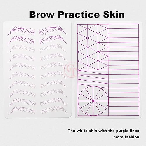 Miniatura 2 de 2 piezas de dos lados de 0.059 in de grosor para cejas, piel de práctica de tatuajes de silicona con líneas moradas para microblading Nano Brows