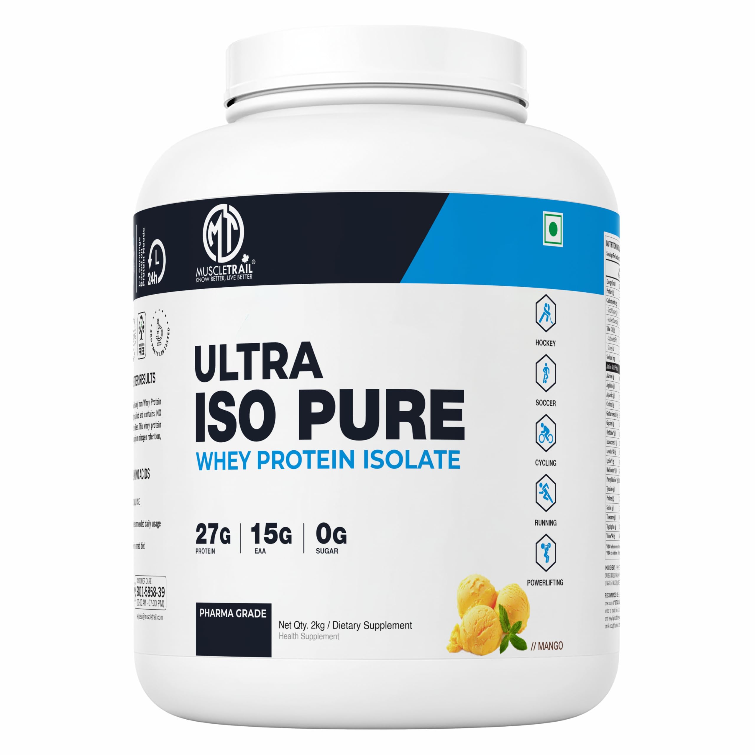 MuscleTrail 100% Whey Protein Isolate, Pharma Grade,65 Servings, 27g Protein, 15g EAA, 0g Sugar (2KG, kesar kaju pista) — Amazon image 6