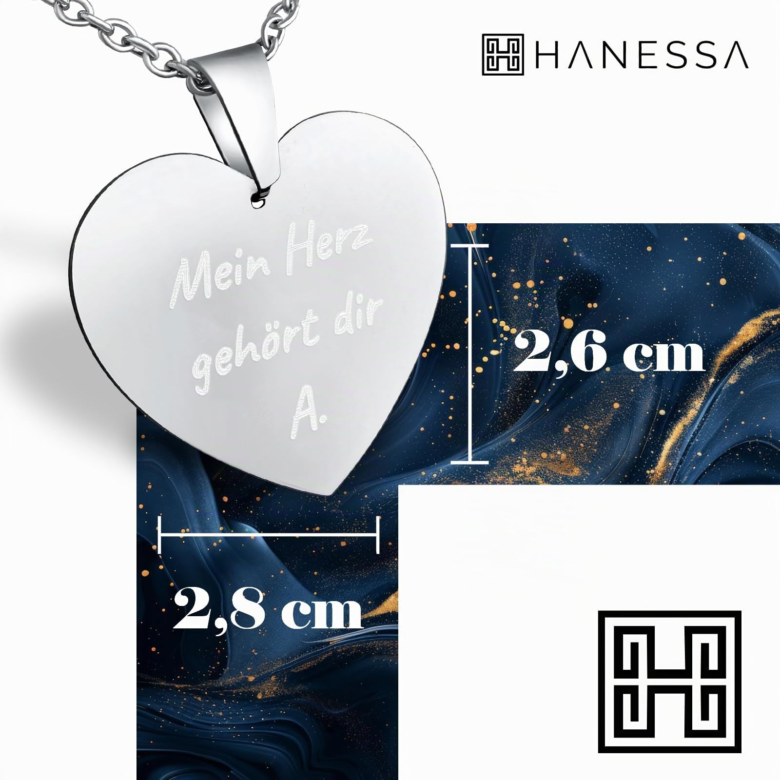 Personalisierte Kette mit Gravur Edelstahl 50 cm mit Anhänger Herz in silber - Personalisierte Halskette für Männer und Frauen - Personalisierter Schmuck Damen Herren