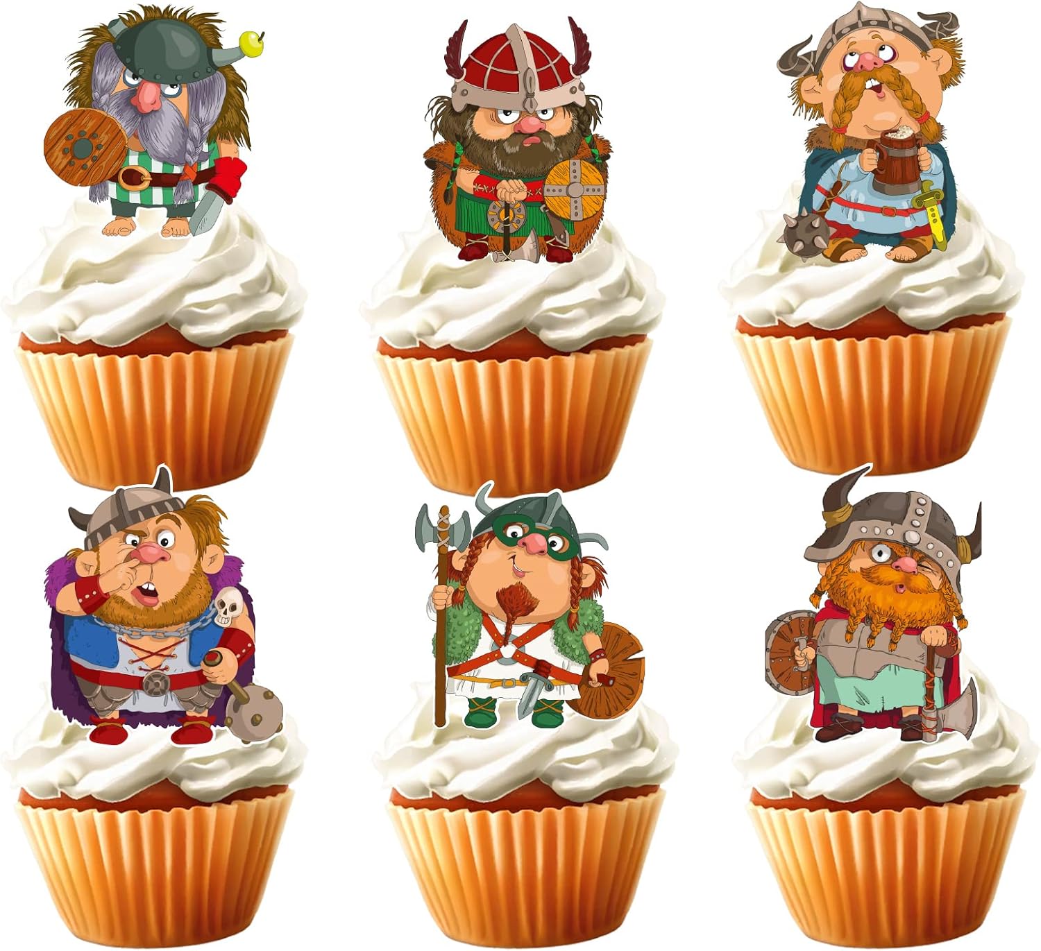 18pcs Viking Cupcake Toppers for Boys Girls Cool Vikingo Helmet Axe Party Supplies
