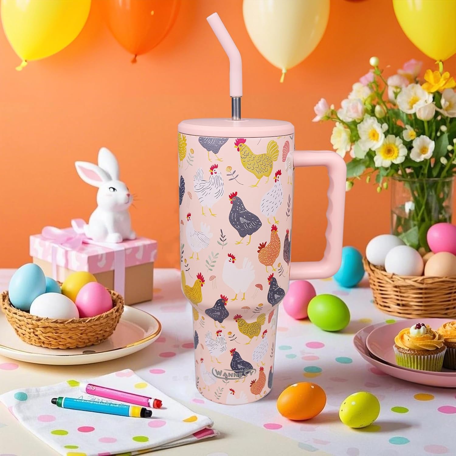 Chicken Tumbler, 40oz Chicken Cup With Lid and Straw Chicken Mug Themed Gifts for Chicken Lovers Double Insulated Water Bottle Birthday Christmas Gifts