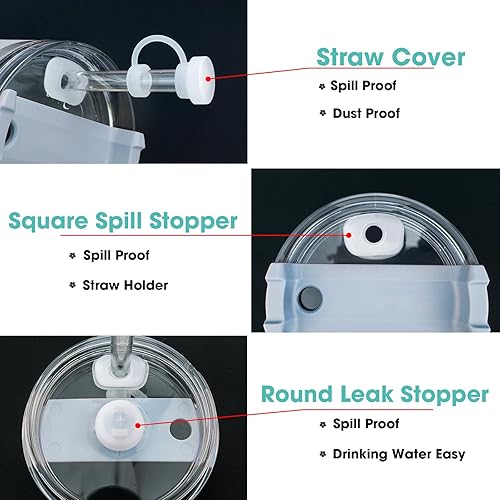 Miniatura 3 de Airboat - Juego de tapones de silicona a prueba de derrames y funda protectora para vaso Stanley H1.0 de 40 onzas y 30 onzas, popotes transparentes