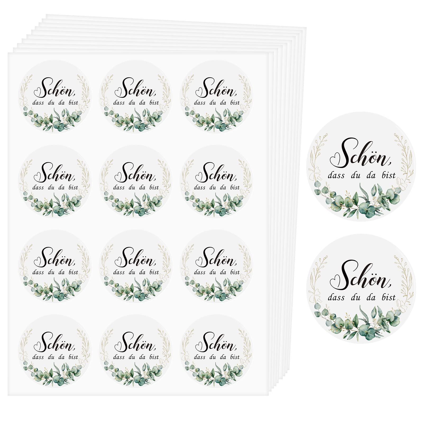 Tenare 1 Etichette Adesive con Scritta Schön Dass Du da Bist per Matrimonio 4 cm Adesivi di Ringraziamento Rotondi con Eucalipto Regali per Festa Compleanno Battesimo Comunione Conferma : Amazon.it: Casa e cucina