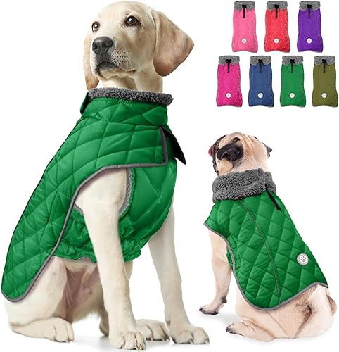 Vista 44 de Fragralley Abrigo de invierno para perro, chaqueta de forro polar reflectante impermeable y resistente al viento con agujero para arnés, chaleco