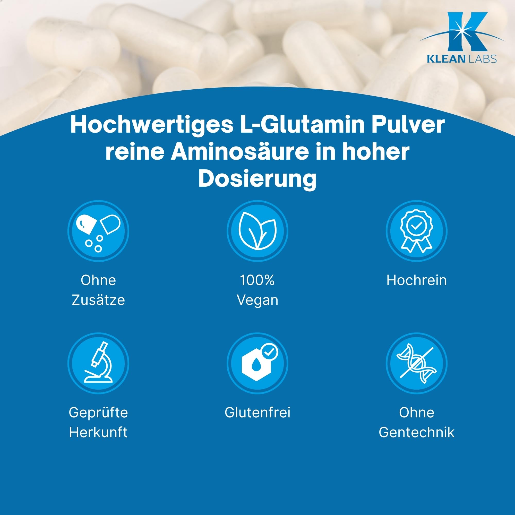 L-Glutamin Pulver - 5 g - 500 Gramm - ohne Gentechnik - unterstützt Muskeln, Darm und Immunsystem bei Belastung