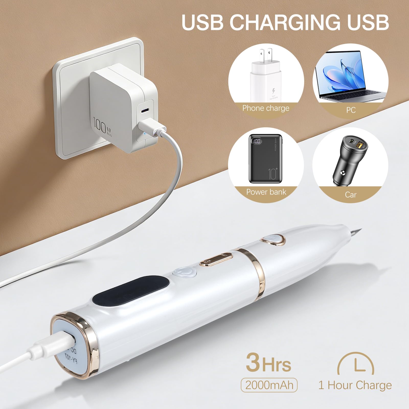 Eliminar Verrugas,Lápiz Para Eliminar Verrugas Cutáneas Lápiz Para Eliminar Lunares con Plasma 19 Niveles De Intensidad Luz LCD & USB Recargable Lápiz de Plasma para Rostro Cuerpo Verrugas Pecas Nevos