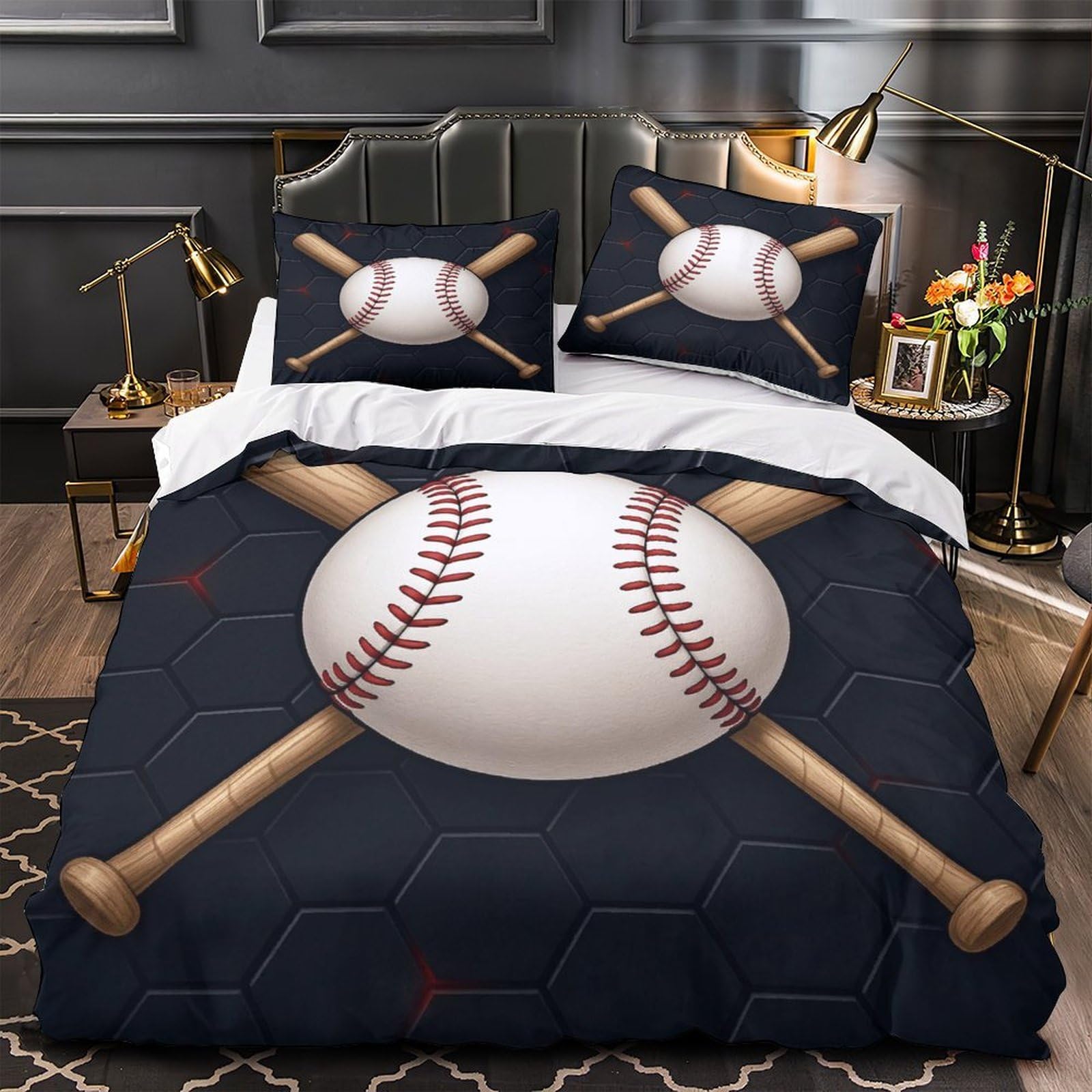 Parure de lit baseball 135x200 housse de couette microfibre douce enfant