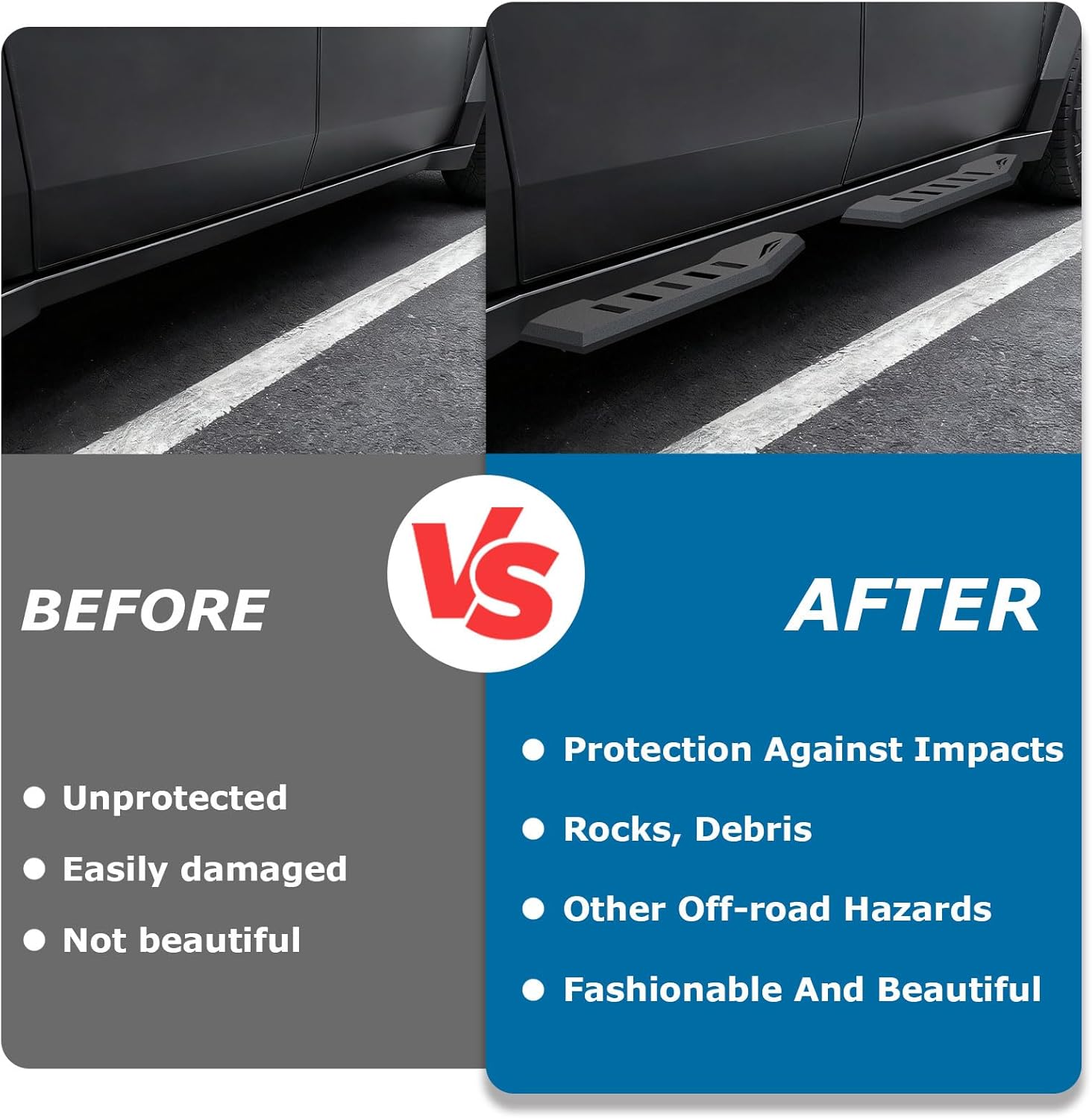 4 PCS Running Boards for Tesla Cybertruck 2024 2025 2026 | Anti-Slip Heavy-Duty Carbon Steel Side Steps Nerf Bars with Exterior Mounting Brackets
