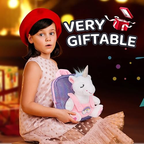 Miniatura 6 de Redeo Mochila de unicornio con unicornios para niñas mochila para niñas de 3 años con animales de peluche de unicornio juguetes de peluche para