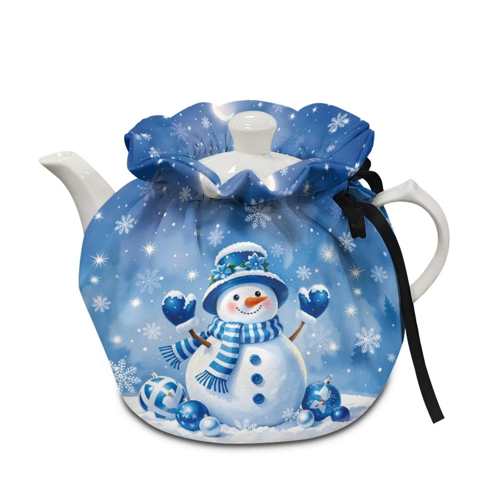 Xoenoiee Christmas Cute Snowman Blue Pattern Tea Cozy Tea Cosy for Teapots Keep Warm Teapot Cover Insulated Kettle Cover for Home Kitchen Table Decor