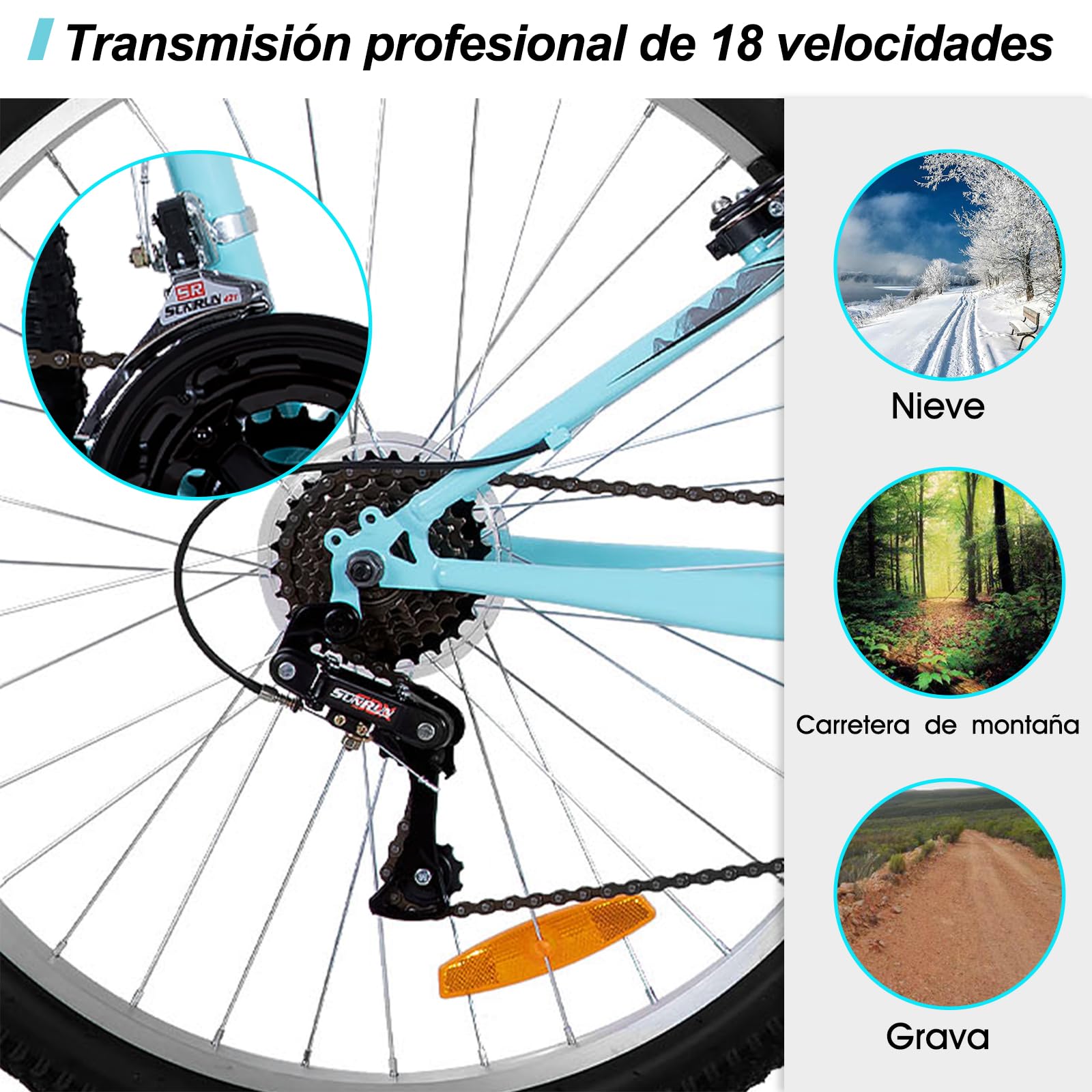 Hiland Bicicleta de Montaña Mujer 26", 18 Velocidades, Resistente, Cuadro de Acero al Carbono, Ciudad y Ocio, Frenos en V, Confortable - Color: Azul Claro/Morado/Blanco