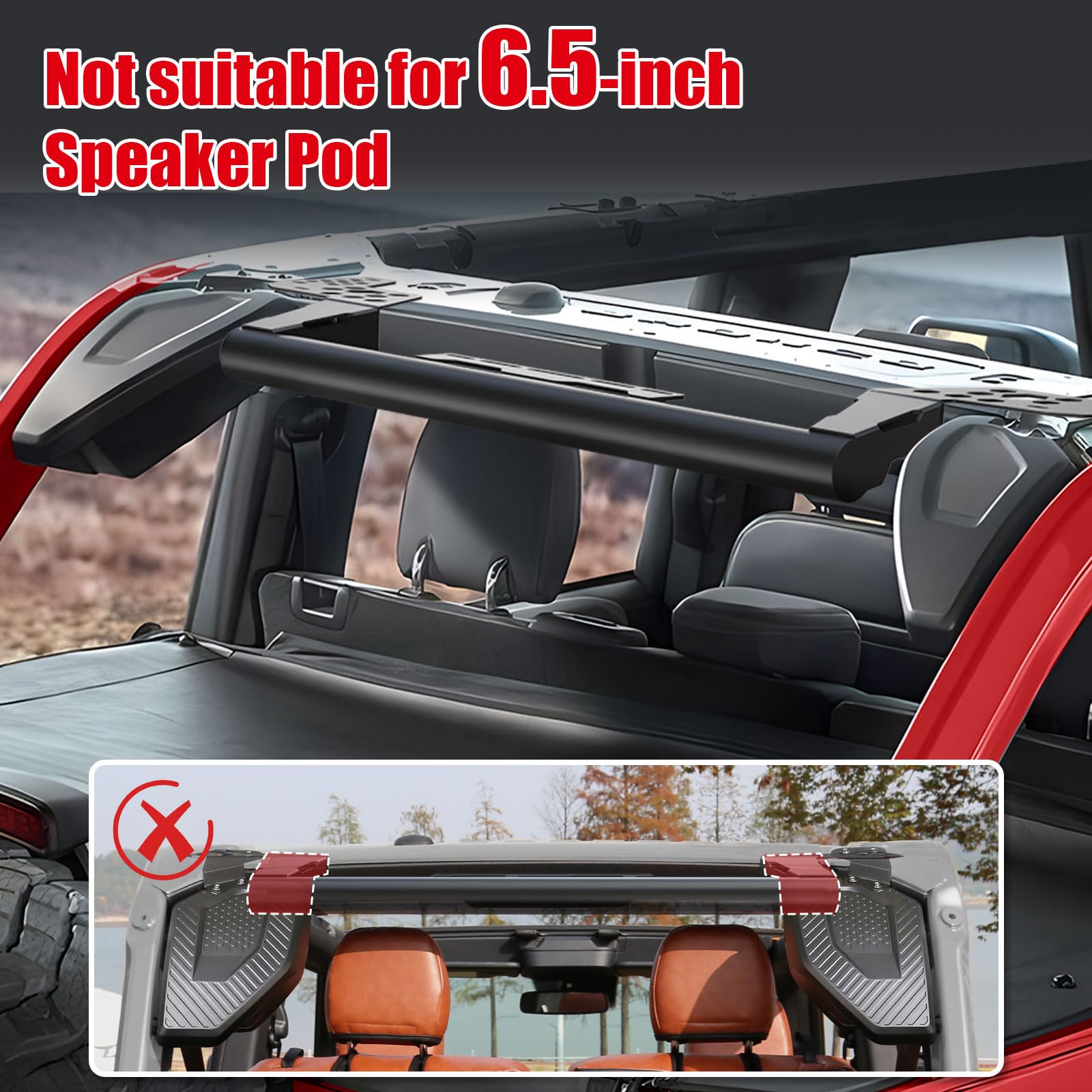 Mabett Rear Speaker & Light Bar Mount for Ford Bronco 4-Door 2021 2022 2023 2024, Carbon Steel Bracket Compatible with Bronco Accessories, Bolt-on Inside Rear Roll Bar