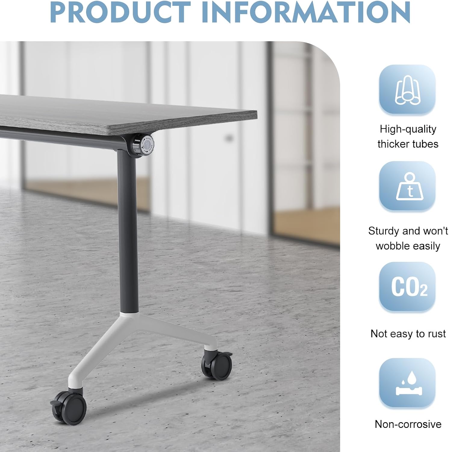 Folding Conference Table with Wheels - Mobile Training Table Rectangular Group Room Tables for Office,Meeting Room,School,Wooden(4, Gray, 71IN)