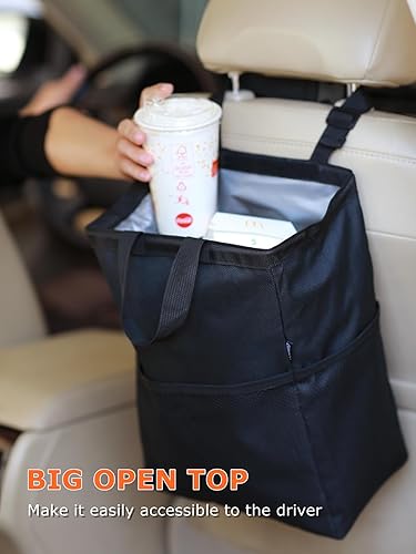 Miniatura 2 de Ginsco Bolsa de basura de viaje a prueba de fugas, 3.5 galones, gran capacidad, para colgar en el automóvil, con tapa de gancho y bucle, y asa,