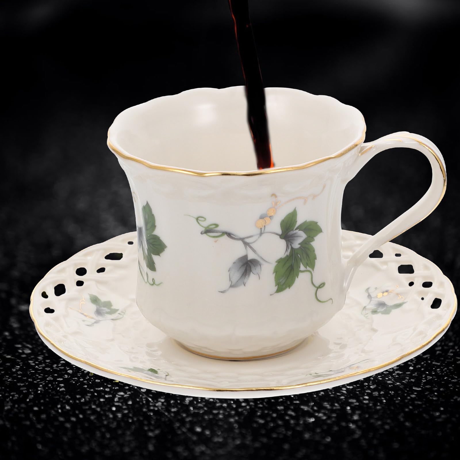 Zerodeko Taza de Té Plato de Cerámica, Juego Blanco Estilo Retro Elegante