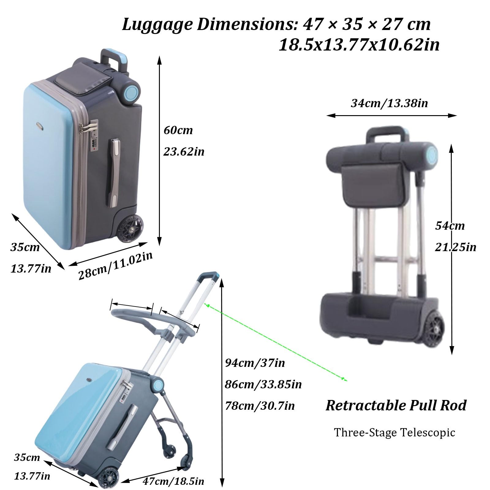 Kinder-Aufsitzkoffer – Rollgepäck mit Kindersitz und Rädern; Trolley für Kleinkinder – Ideal für Schule, Büro, Reisen und Geschäftsreisen(Yellow)