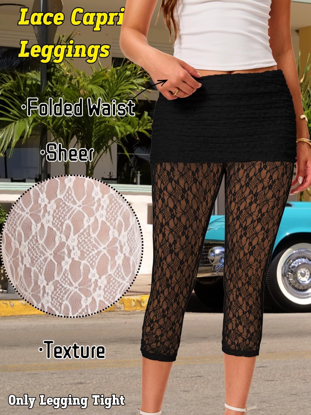 ShawGobow Sexy Lace Capri, Sheer Fold Over Skirted Leggings Women