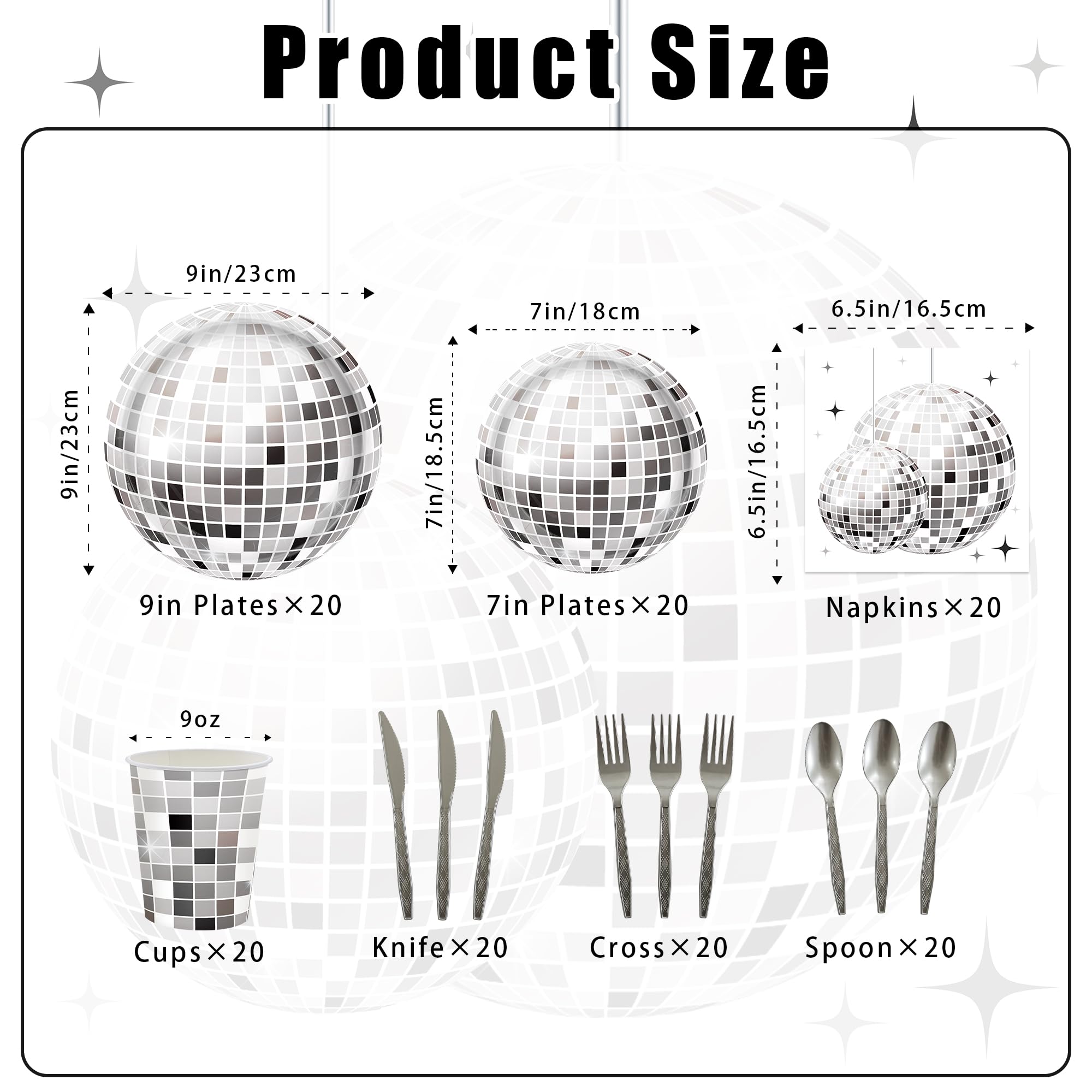 Condition photo showing New/Like New for 140pcs disco ball party decorations black silver disco paper plates and napkins dessert tableware set hip hop birthday party supplies 20 guests