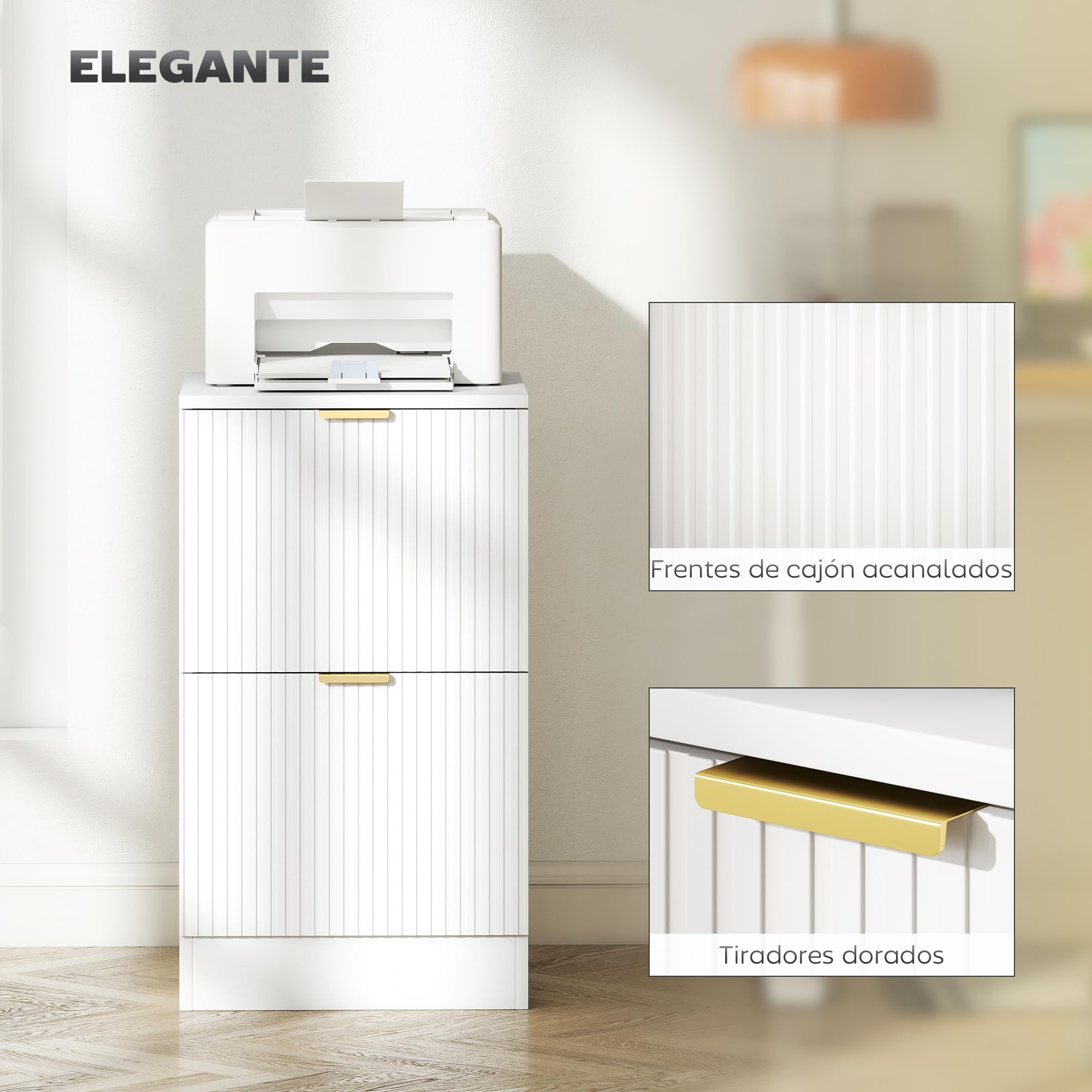 HOMCOM Armoire à tiroirs de Bureau avec 2 tiroirs Armoire à tiroirs de Bureau avec façades rainurées Classeur pour Format A4 ou Lettre pour 40x40x71 cm Blanc
