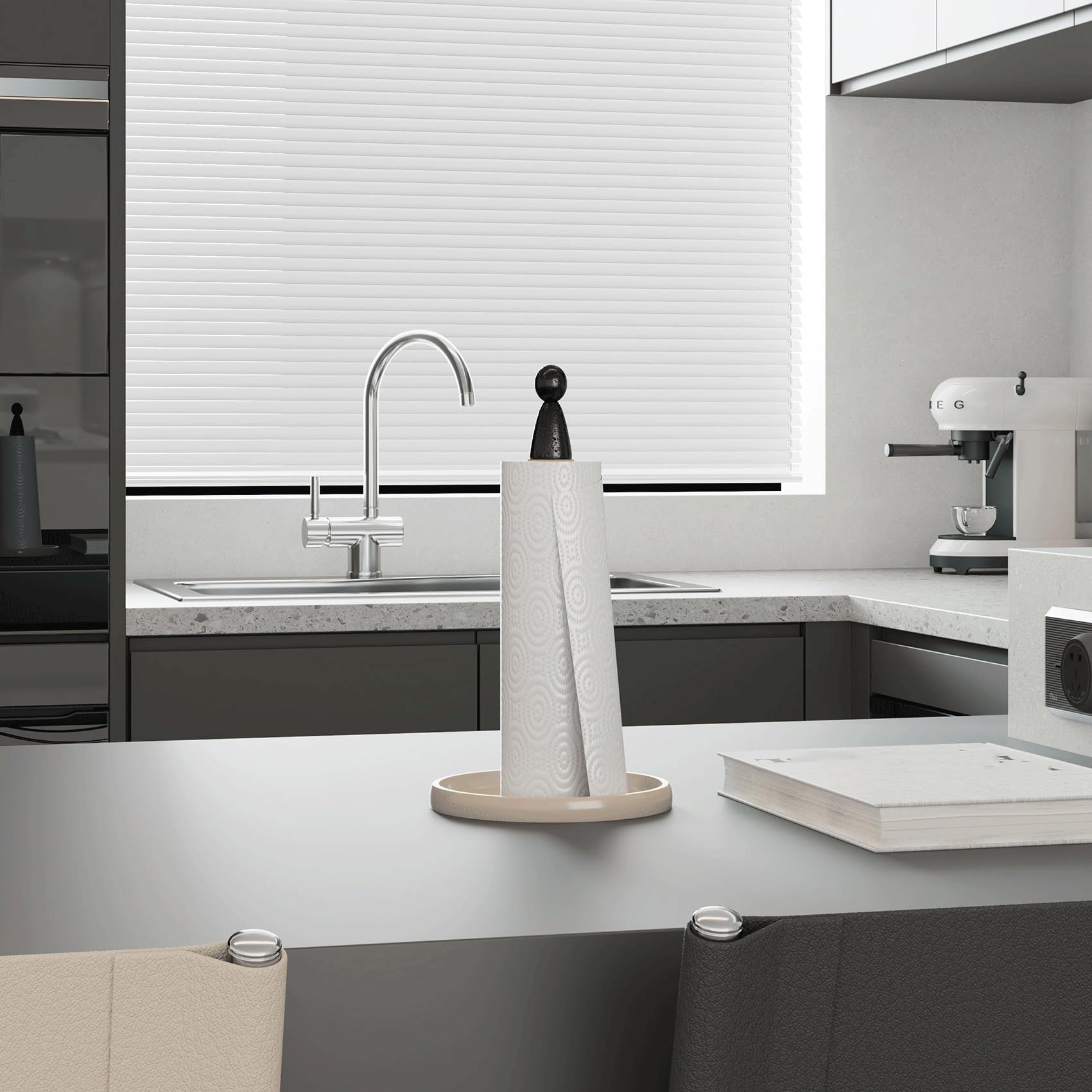 Toallero con cuentas estilo columna para toallas de papel de cocina (verde)