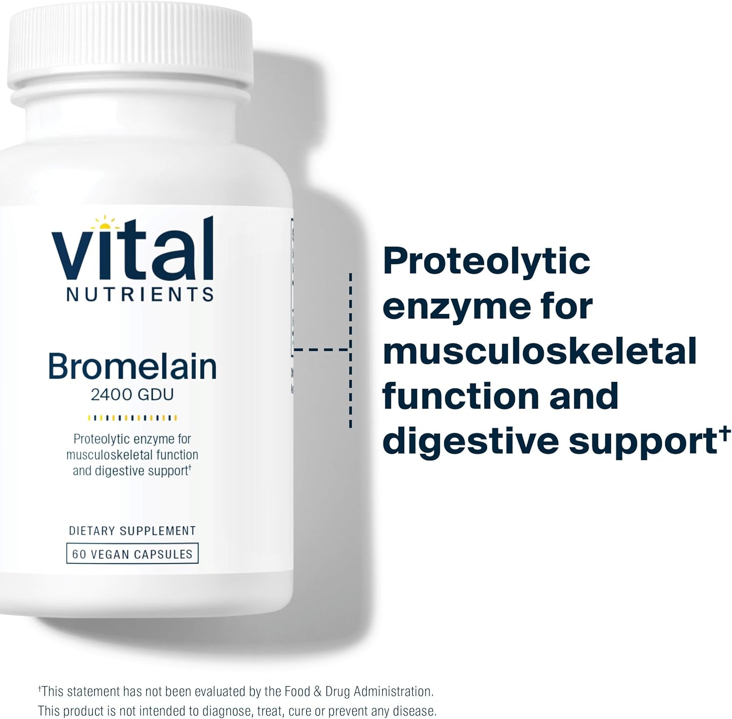 Vital Nutrients Bromelain 2400 GDU - Vegan Bromelain Supplement to Support Protein Digestion* - Digestive Enzyme from Pineapple - Gluten, Dairy, Soy Free - Non-GMO - 60 Capsules