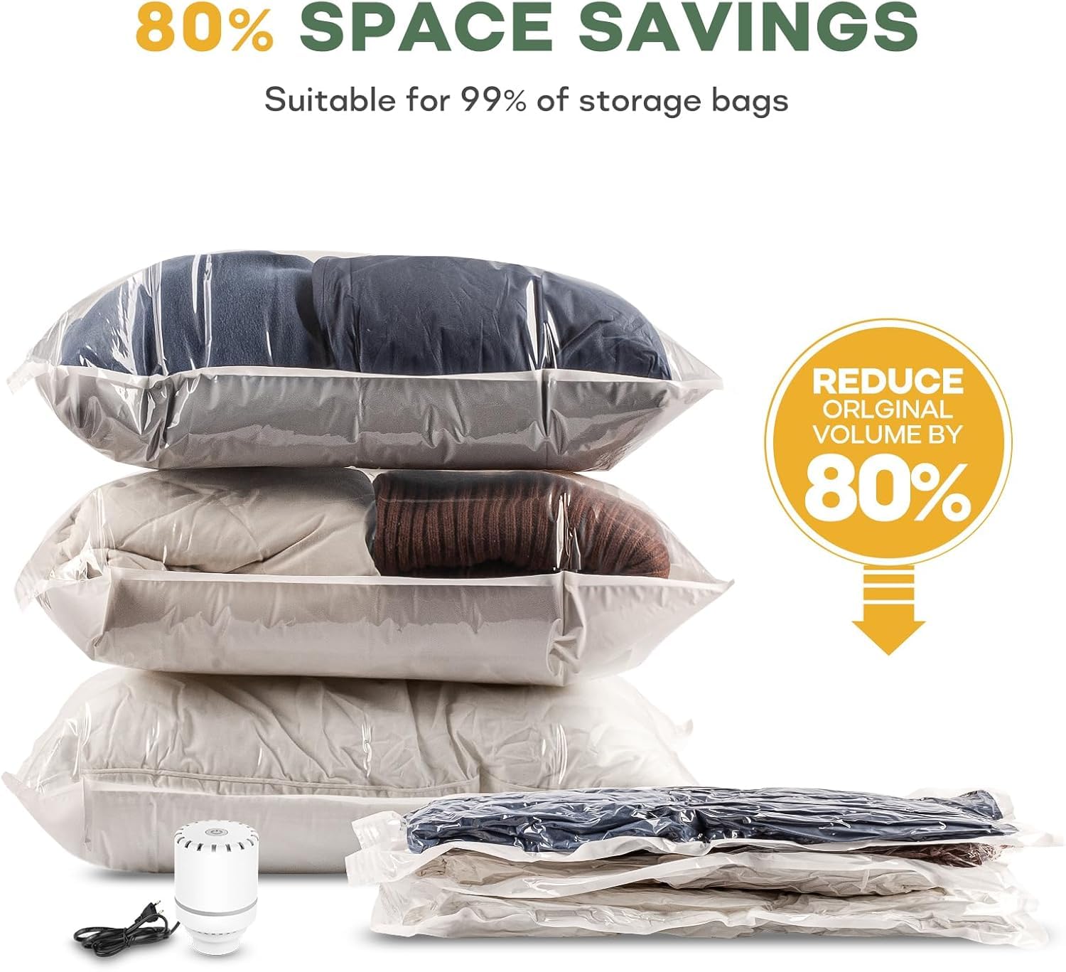 Vacbird Pompa ad aria elettrica, pompa portatile per sacchetto di immagazzinaggio sottovuoto, 30 W, pompe sottovuoto da viaggio con 4,0 kPa, potenza di aspirazione