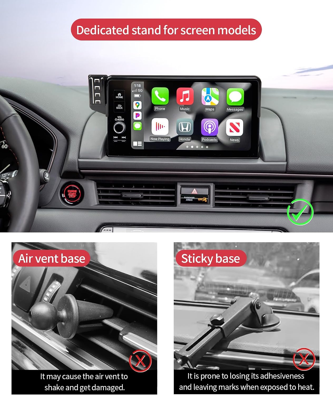 15W Wireless Fast Charger for 2023-2026 Honda Pilot Accessories 7/9 inch Screen Fixed Clip, Interior Decoration Mobile Phone Mount, 360° Rotation, Vehicle-Specific Custom Mount