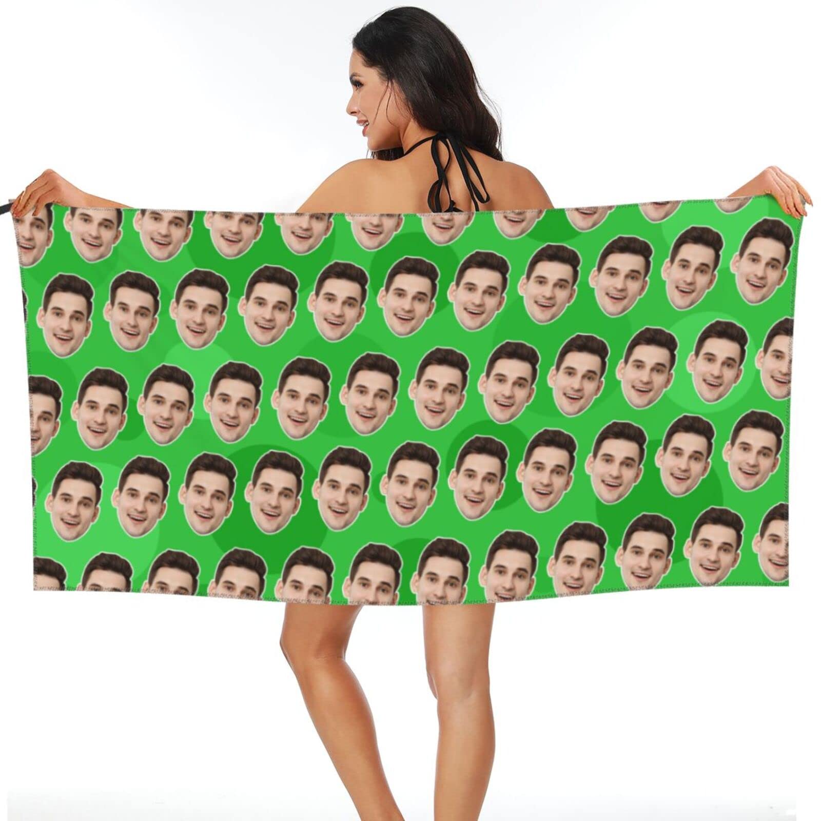 2Pcs Personalised Bath Towel, Personalized Microfibre Beach Towels with Photo Face Custom Quick Dry Towels for Travel Swimming Camping Holiday Customised Super Absorbent Sand Free Color - Limegreen