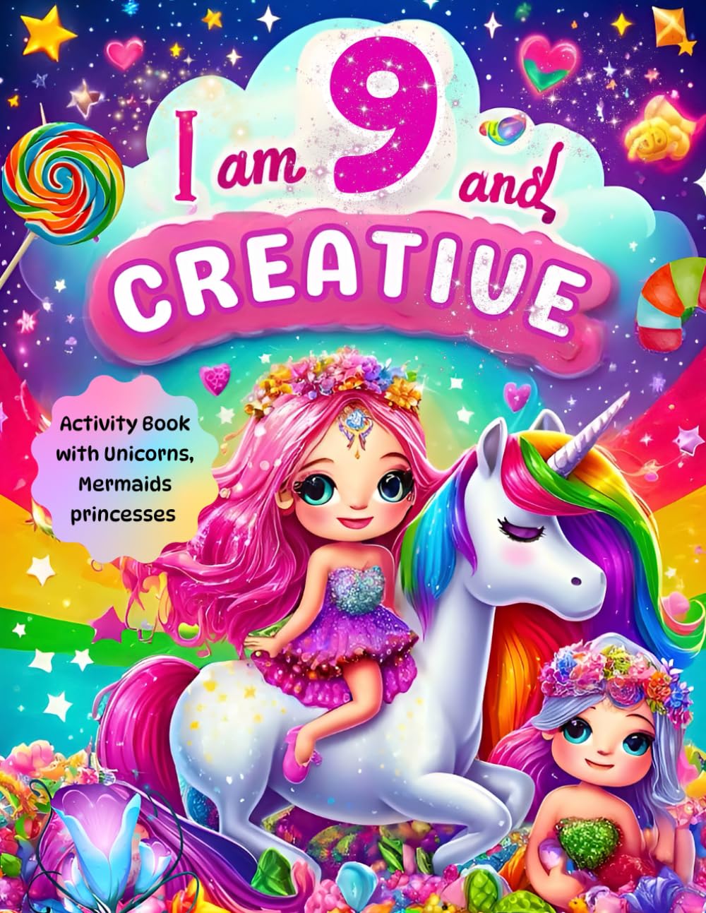 Gifts for 9 Year Old Girls : I Am 9 and Creative : Activity Book with Unicorns, Mermaids, princesses: Christmas Birthday Presents for Girl Age Nine (Kids Books : I Am Creative)