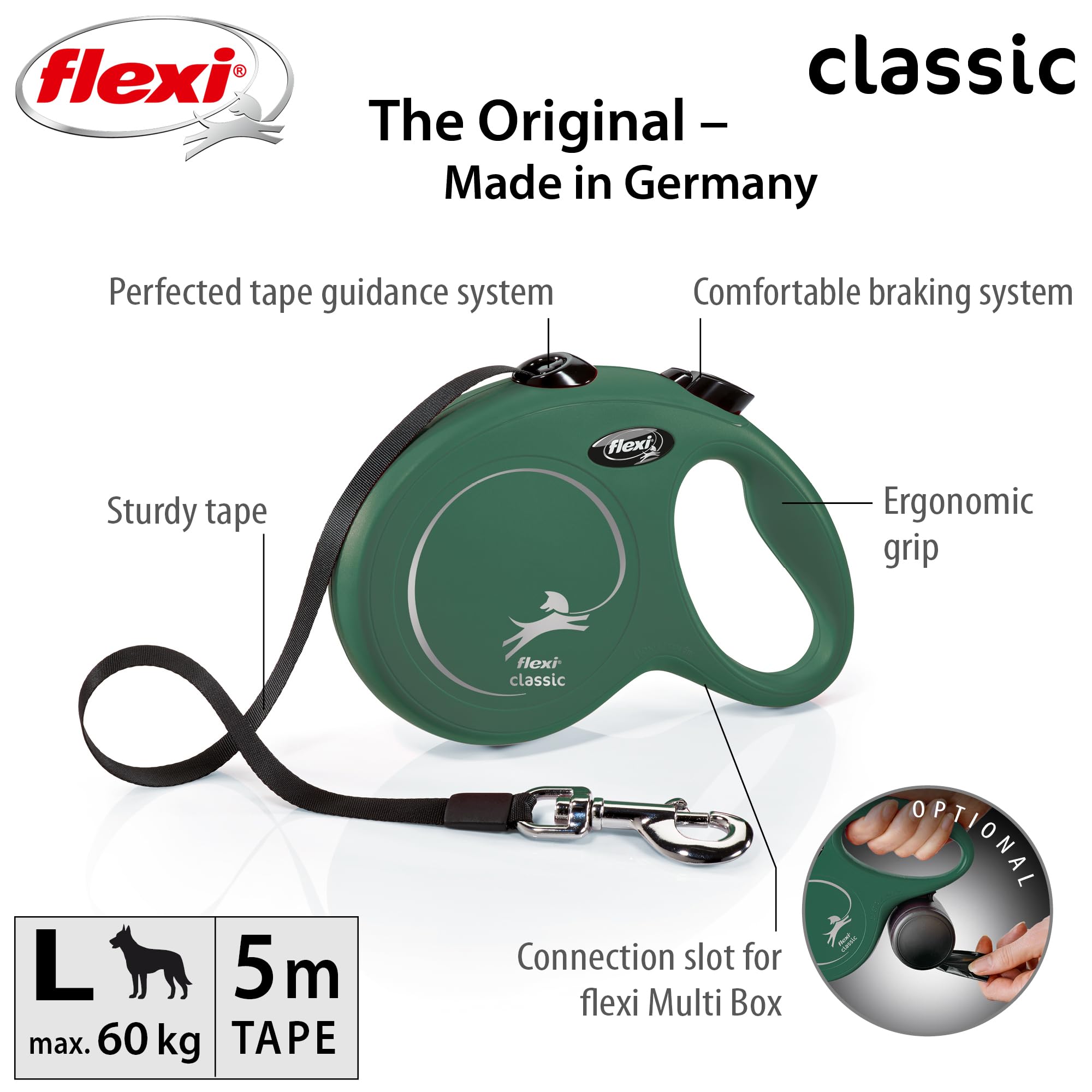 flexi® Classic L 5 m Olive Green Roll Lead for Dogs up to 50 kg, L: 5m (max. 50kg) - Image 2
