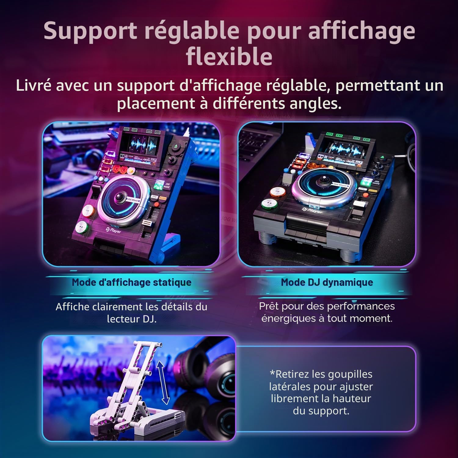 PANTASY Contrôleur DJ - Platine disque DJ - Kit de construction avec lecture de musique Bluetooth - Double modes d'éclairage - Support réglable - Modèle de décoration de bureau interactif pour enfants