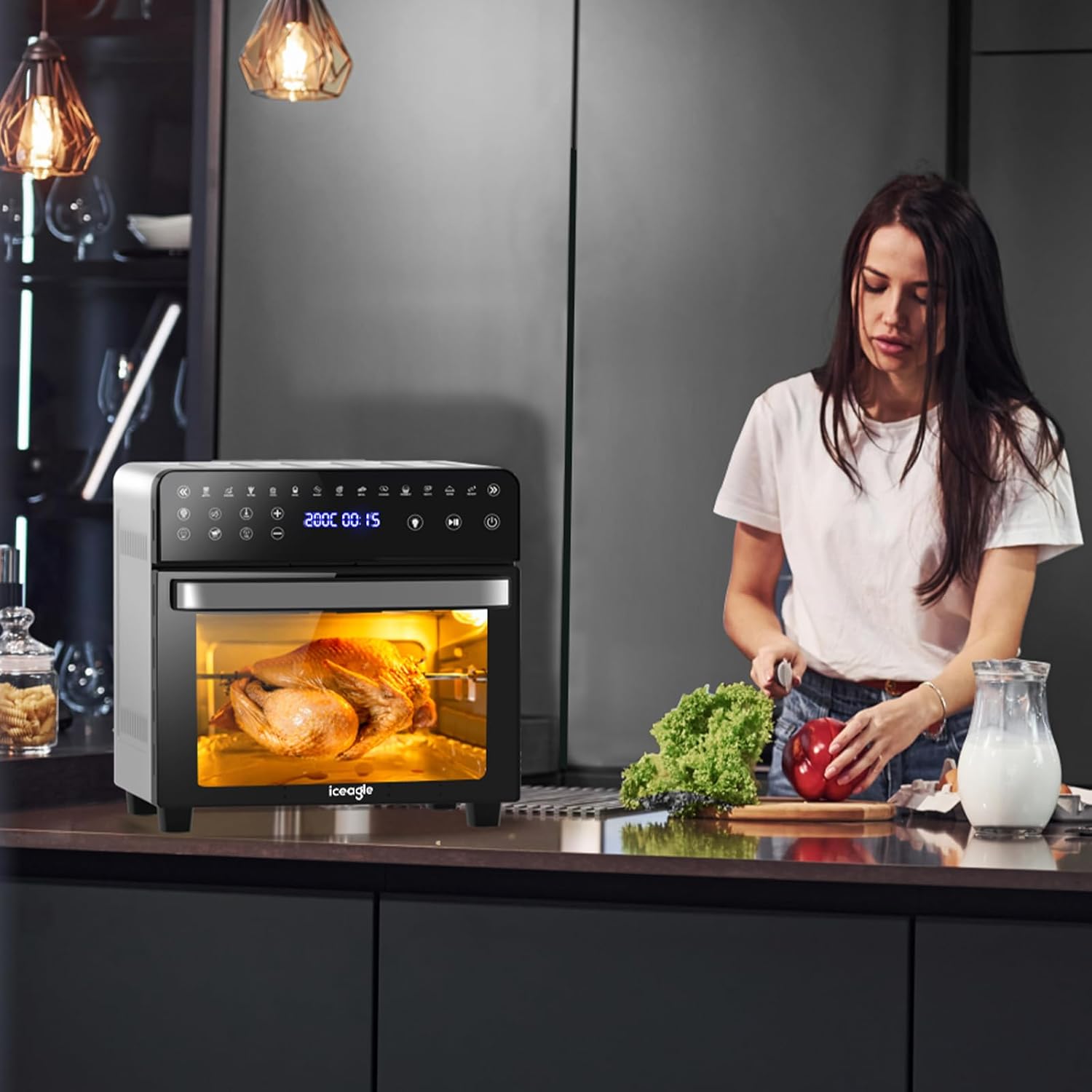 Iceagle Friggitrice ad Aria 15 Litri - 13 in 1 Forno Air Fryer XXL 1800 W, Friggitrice Senza Olio, LED Touch Screen, Timer e Temperatura Regolabili, Essiccatore e Funzione Fai da te, Accessori inclusi Iceagle Friggitrice ad Aria 15 Litri - 13 in 1 Forno Air Fryer XXL 1800 W, Friggitrice Senza Olio, LED Touch Screen, Timer e Temperatura Regolabili, Essiccatore e Funzione Fai da te, Accessori inclusi