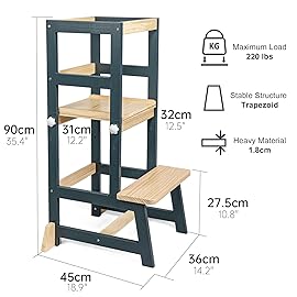WOOD CITY Kitchen Stool Helper for Kids with Non-Slip Mat, Toddler StandingTower for Learning, Wooden Toddler Stepping Stool for Counter & Bathroom Sink (Deep-Blue-Adjustable)