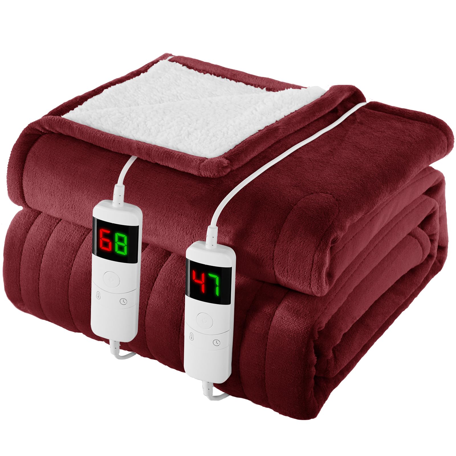 Homemate Heated Blanket Electric Throw - 180x200cm, 1/2/4/6/8 Hours Auto-Off 10 Heat Level Digital Control, Over-Heat Protection Flannel Sherpa Washable Blanket Red — image 1