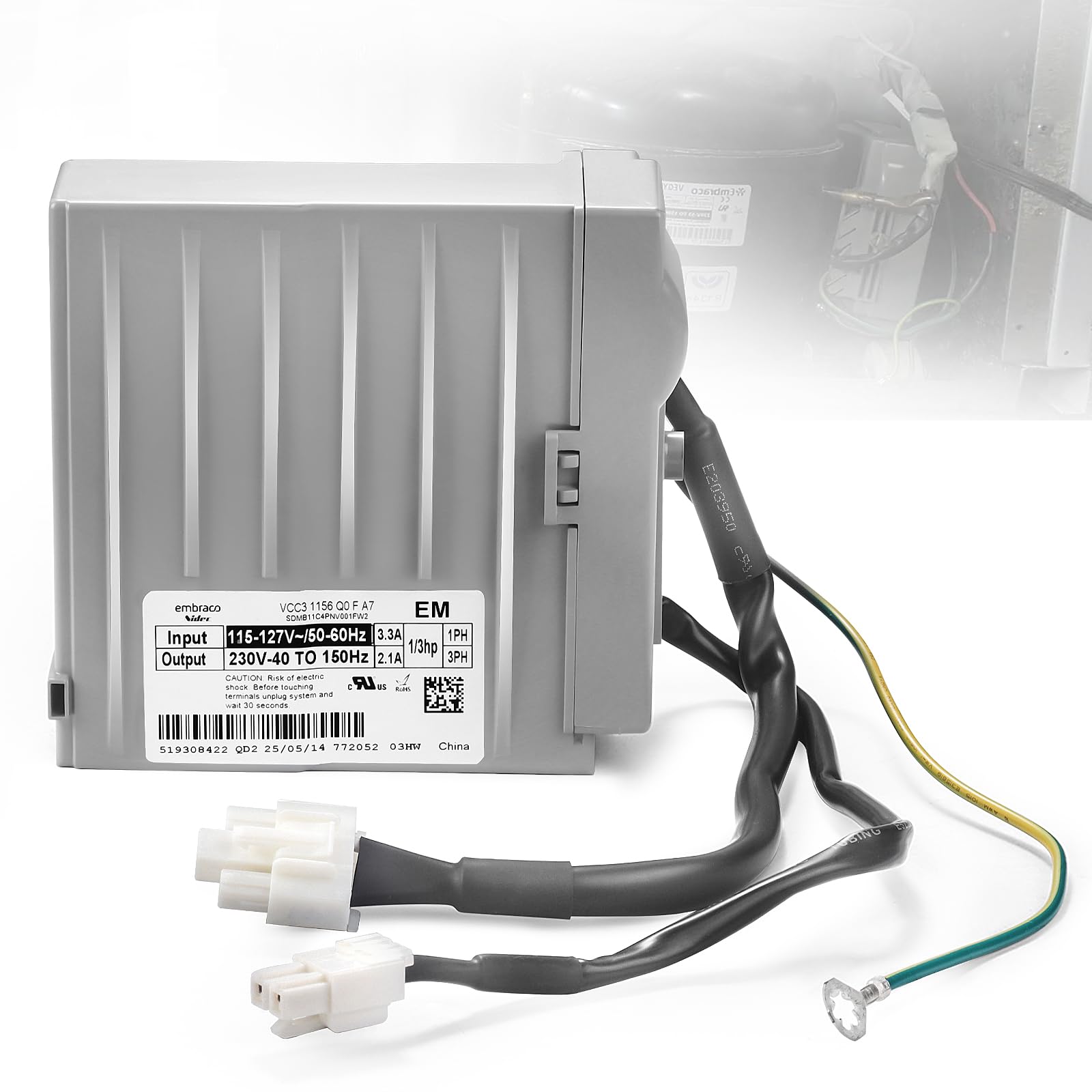 Photo 1 of Upgraded Refrigerator Inverter Control Board VCC3 1156 M4 F 9B, 3.3A Stable Output Compressor Control Unit Replaces W10710090 W10154805 WR55X10490 WR49X10283 W10893917 W11087200