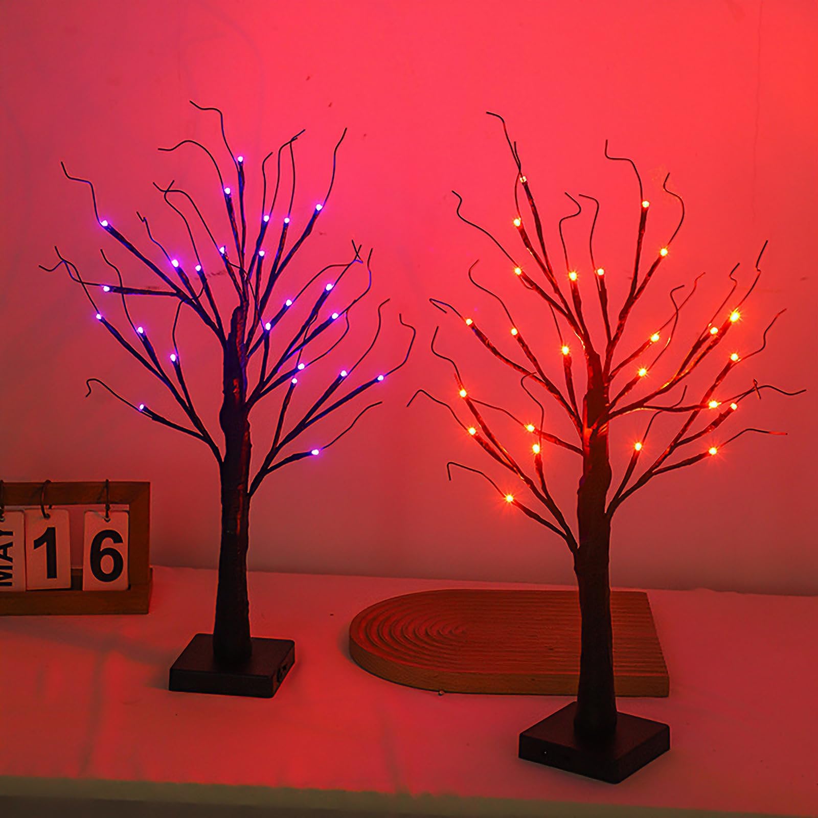 wpdash Orange-Red/Purple Dual-Color LED Magic Scene Setup Birch Tree Light, Halloween Wizard Theme Party Night Light, AA Battery & USB Powered, Dimmable LED Yard & Tabletop Decorative Light — image 1