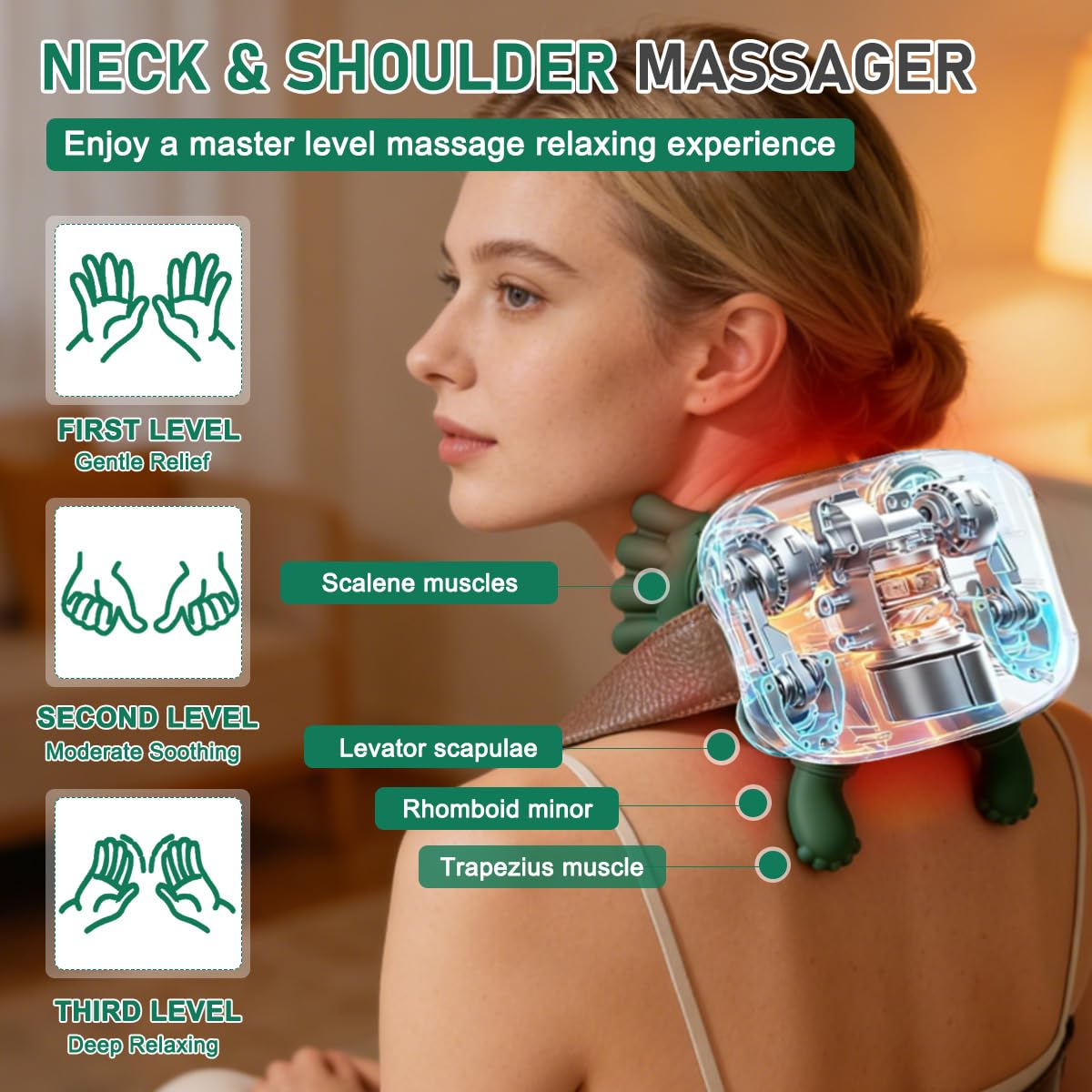 Masajeador Cervical y Espalda 4D Biónico Inalámbrico con 3 Ajustes y 2 Niveles de Calor