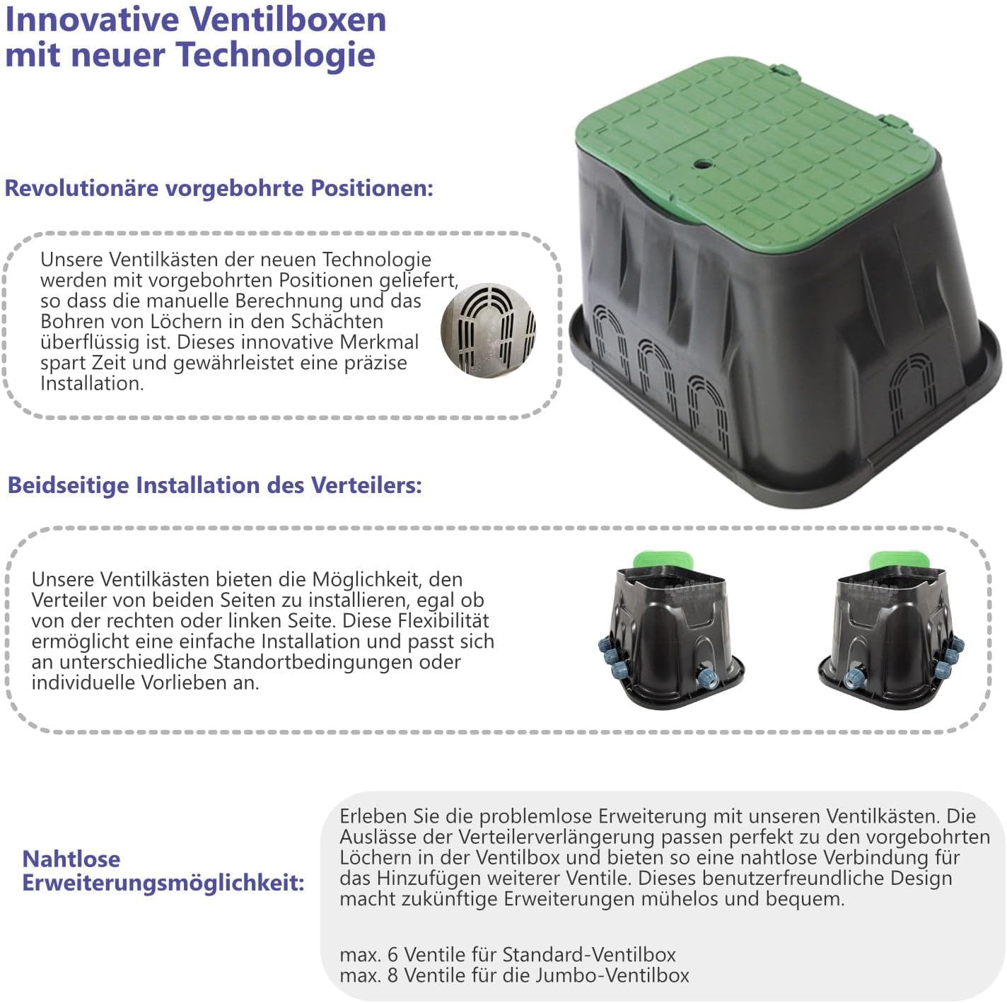 Caja de válvulas estándar/jumbo, distribuidor Hunter PGV 101, electroválvulas de riego para tubos de polietileno de 25 mm de diámetro y 32 mm de diámetro (montable) (junta tórica) (4 válvulas