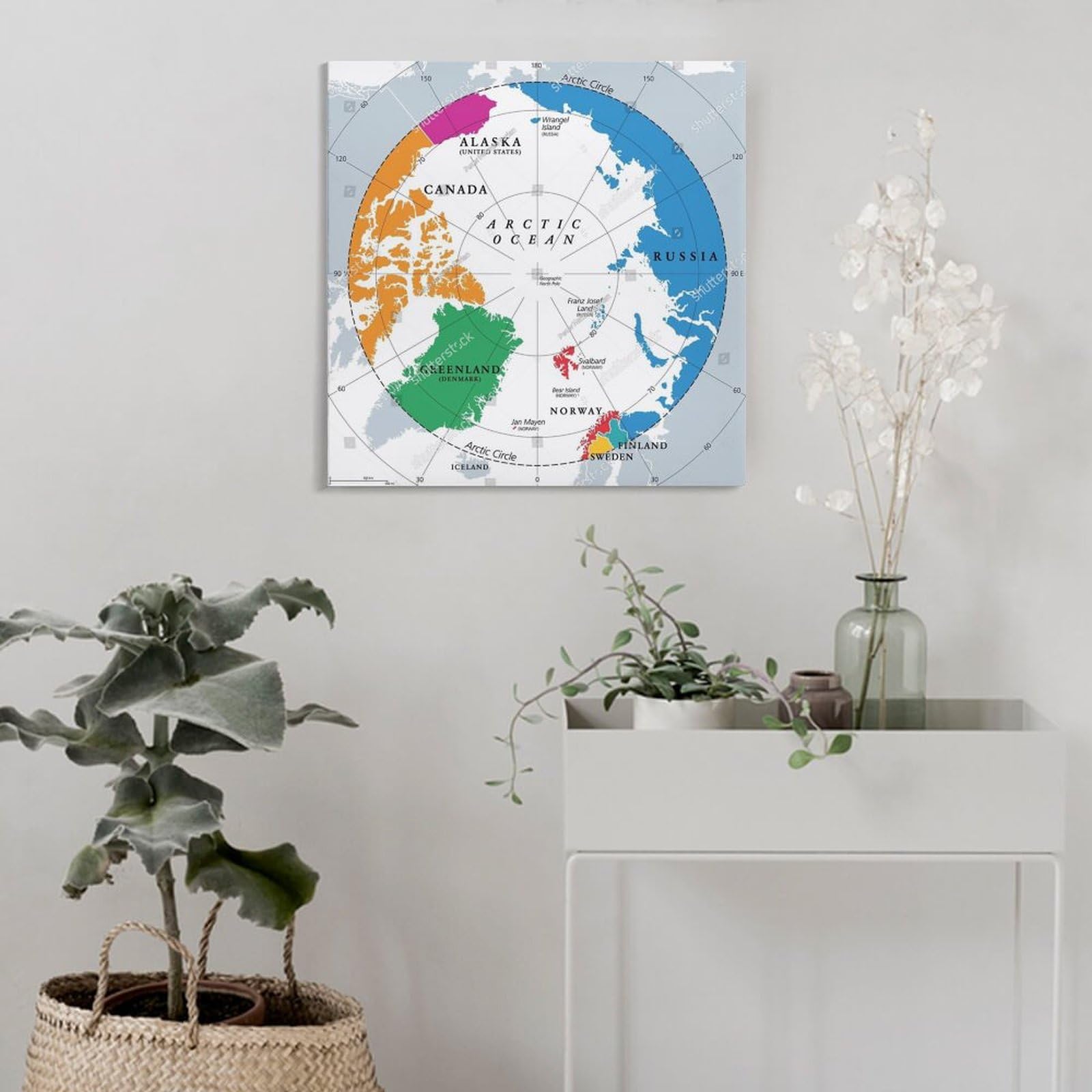 Amazon.co.jp: 北極圏の国々、政治地図。赤道と北極を北約66度以内の国