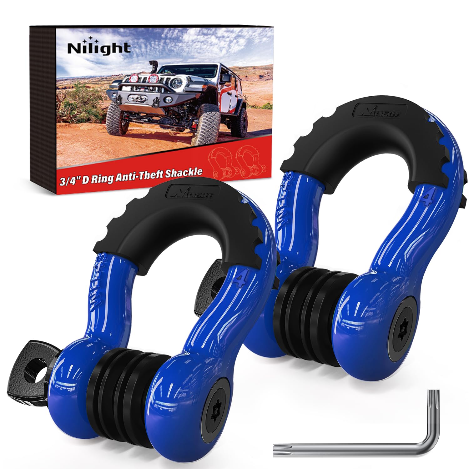 Nilight 2 Pack 3/4" D-Ring Anti-Theft Shackle Tow Hook for Truck SUV UTV