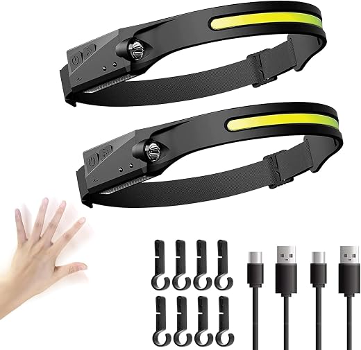 YXtecd 2pcs Head Torch Rechargeable, LED Headtorch, Super Bright 230° Wide Beam with Motion Sensor, Waterproof Lightweight...