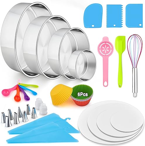 P&P CHEF Juego de 153 moldes para hornear pasteles, kit de suministros de decoración de acero inoxidable de 4689.5 pulgadas con herramientas de