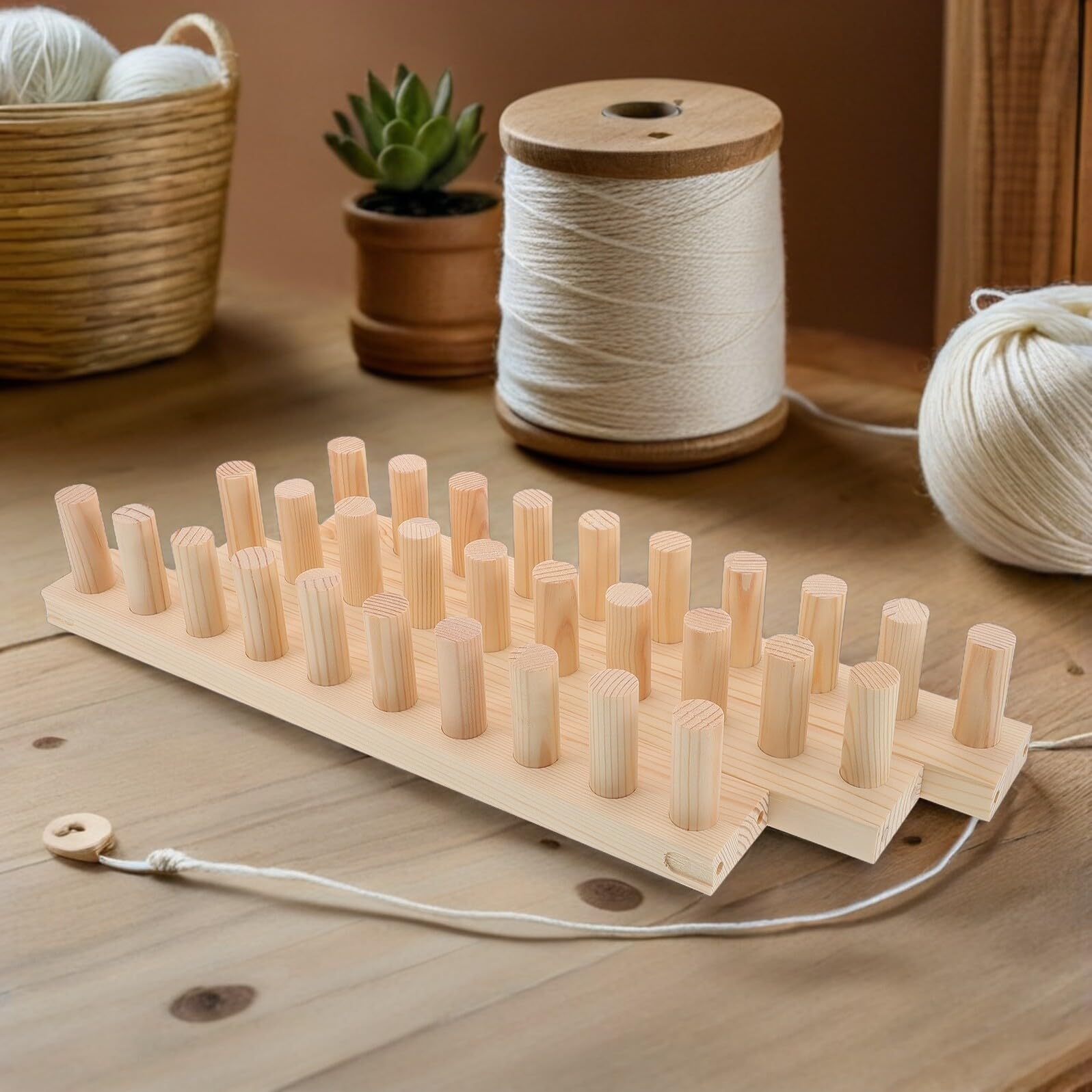 Tofficu Telaio per Maglieria a Mano in Legno Modulare 115x7 Cm, Set per Coperte a Maglia Grossa, Strumento per Tessitura DIY per Principianti e Laboratori Creativi a Casa e Scuola