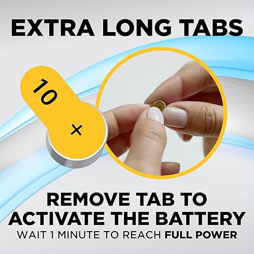 Miniatura 4 de Powermax Baterías para audífonos tamaño 10, paquete de 60 baterías de larga duración, pestaña larga amarilla para un fácil cambio