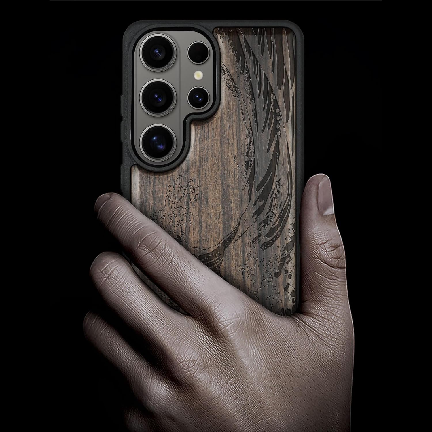 Carveit Magnetic Wooden Case for Samsung Galaxy S26 Ultra Case 2026, TPU Shockproof Cover & Wood Artisan Engraved, Compatible with MagSafe Wireless Chargers (Wave Reimagined) Blackwood