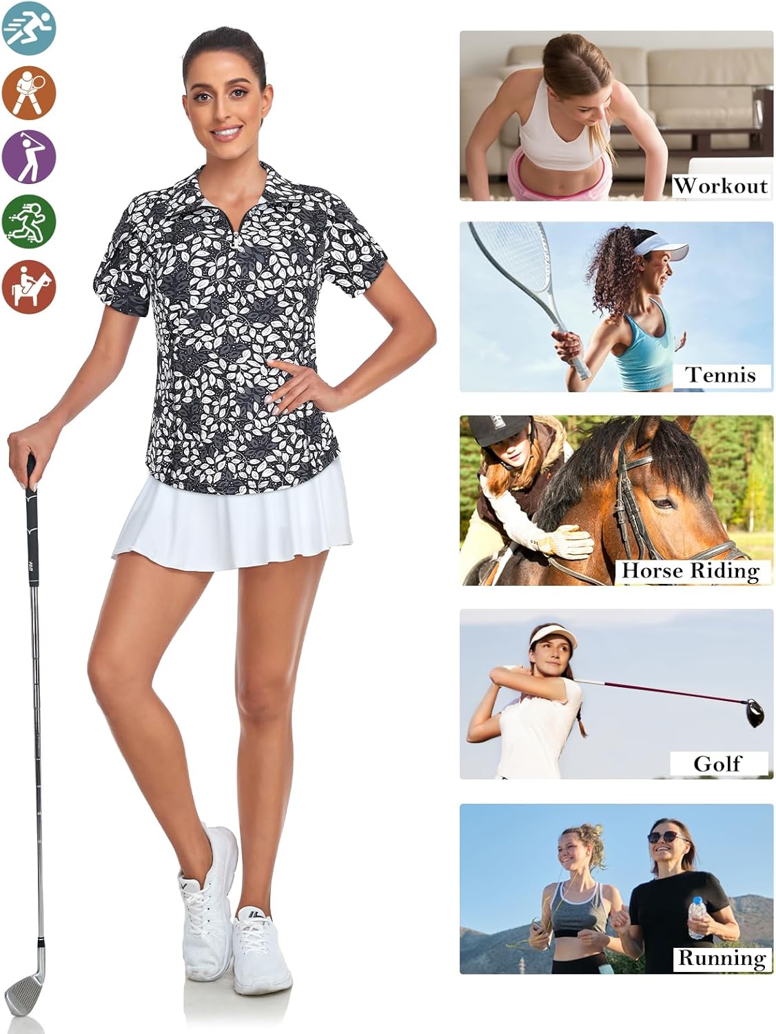 Tanst Sky Womens Golf Shirts Zip Up Overlap Short Sleeve Workout Tops Quick Dry Tennis Shirt - Image 4