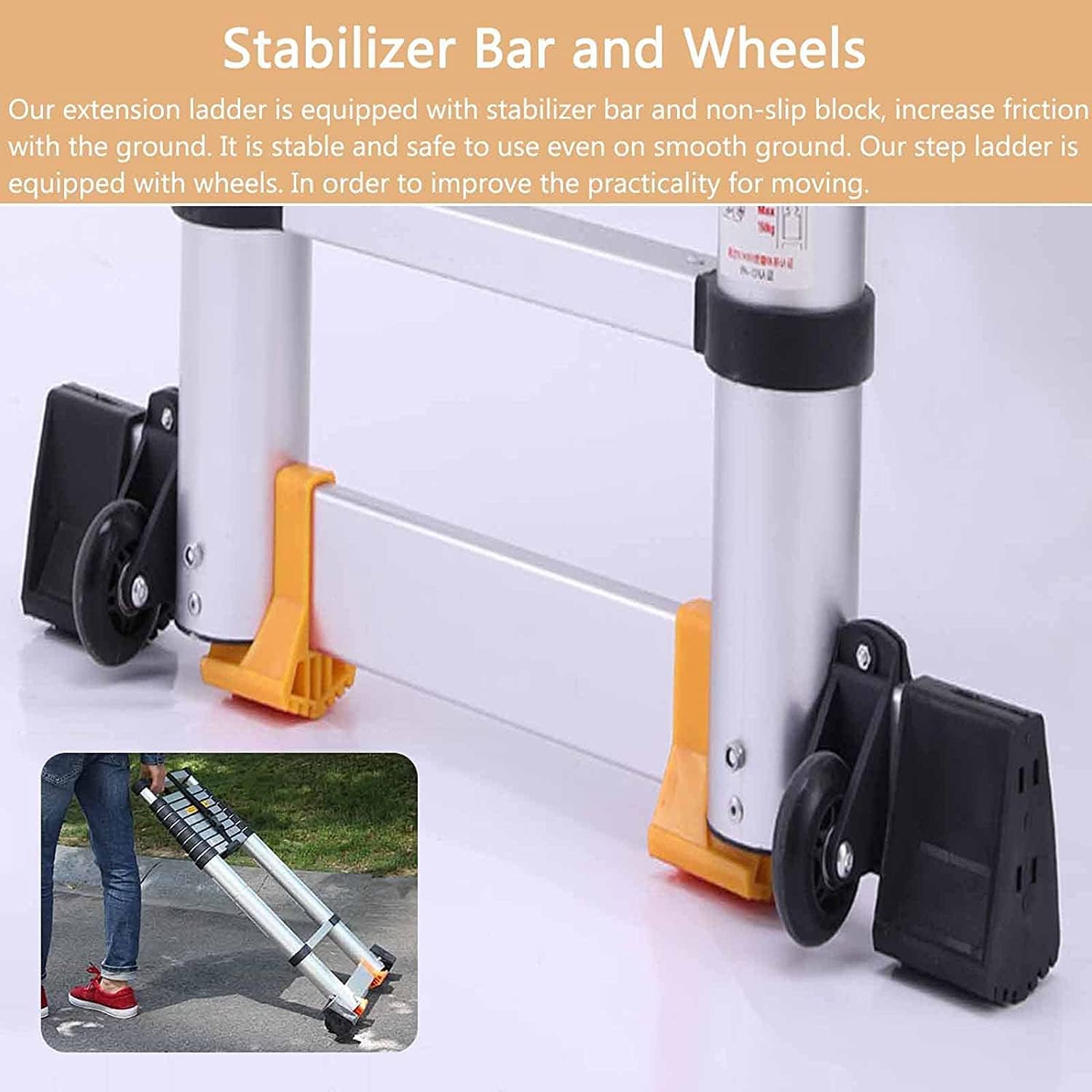 OKUOKA Home Roof Top Tent Telescoping Ladder 15.5 Feet/ 16.5 Feet/ 20ft/ 24ft, Heavy Duty Telescopic Extension Ladders with Stabilizer Bar & 300 Lbs (Size : 6.6m/21.6 ft)