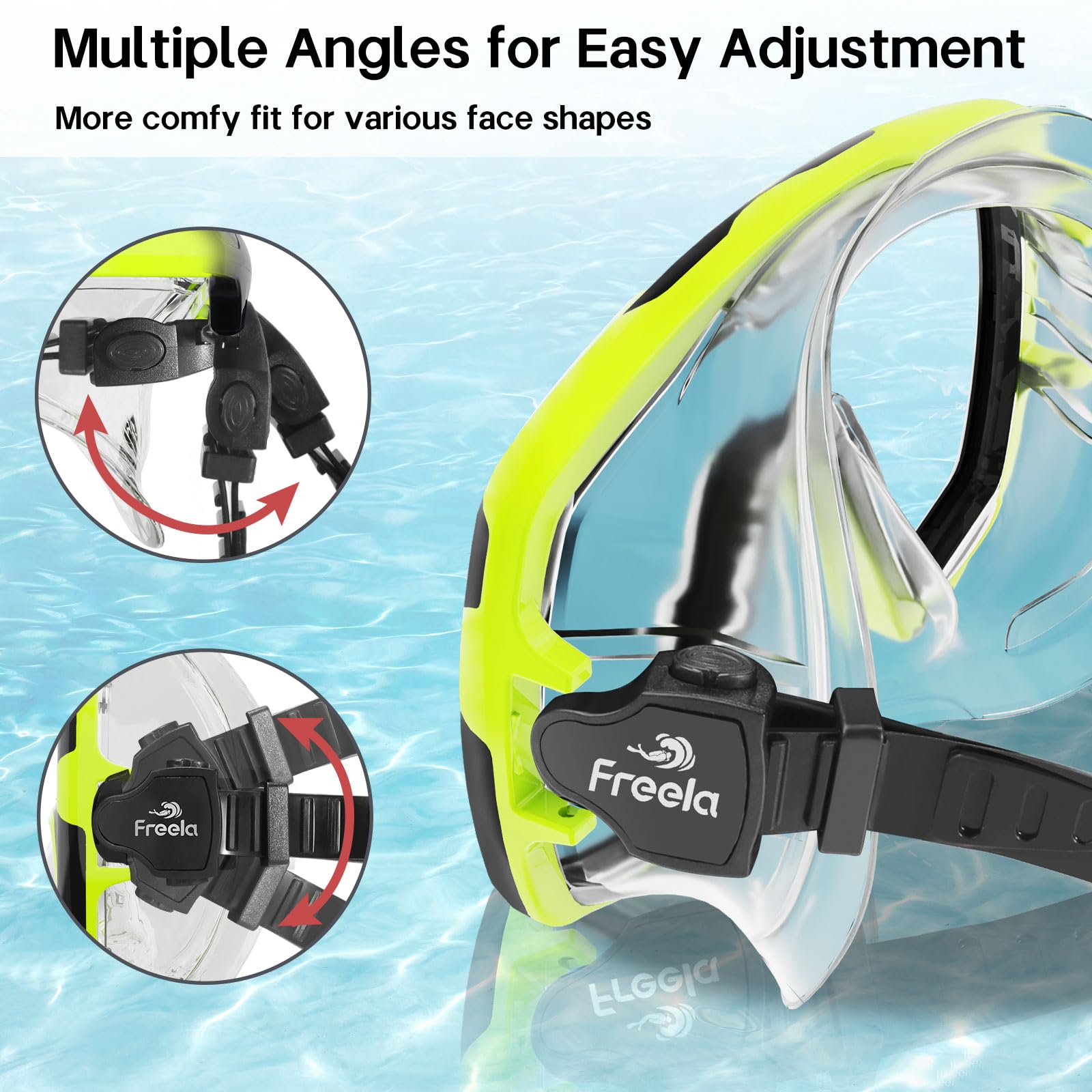 Freela Gafas de natación para adultos con cubierta de nariz, vidrio templado, antivaho, impermeable, 180°, transparente, amplia visión, hombres y mujeres