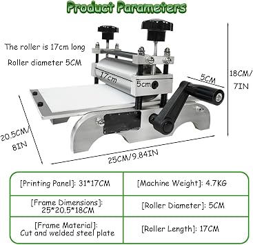 Manual Flat Press Printing Machine, Engraving Printing Press with Adjustable Roller Height, for Etching,Steel Printing Desktop Engraving Press Machine